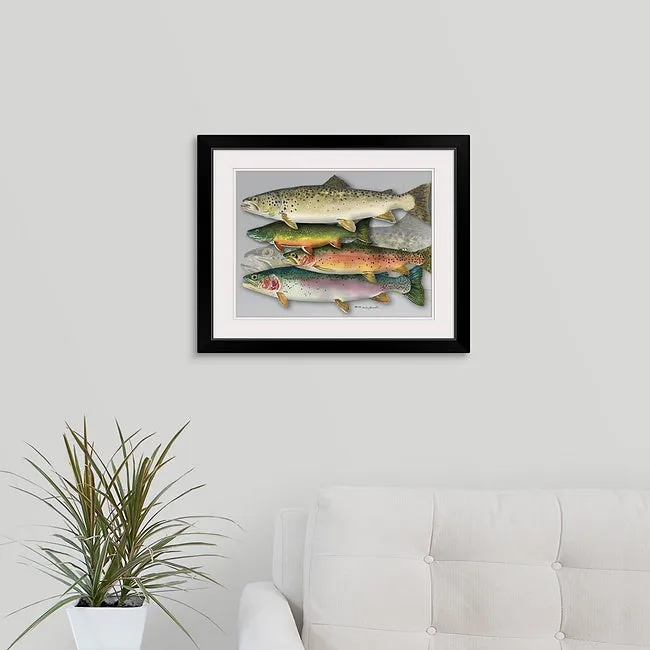 "School Colors" - Ltd. Ed. (400) paper/canvas Giclée art print of a watercolor of the grand slam of trout!