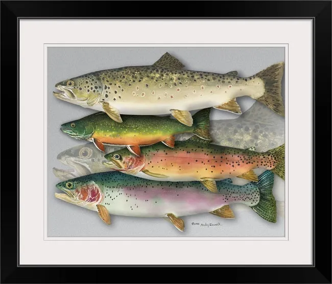 "School Colors" - Ltd. Ed. (400) paper/canvas Giclée art print of a watercolor of the grand slam of trout!