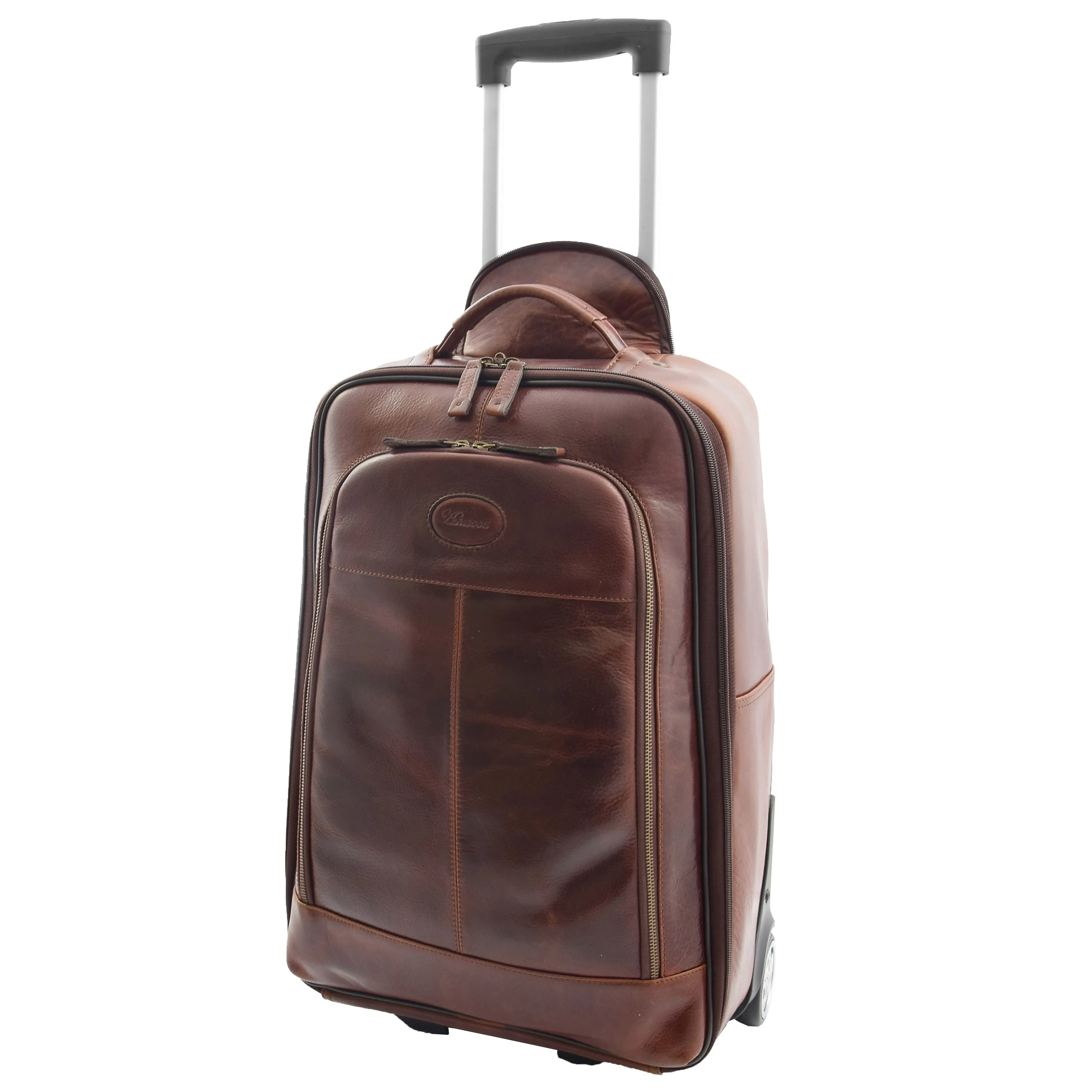 Real Leather Cabin Suitcase Wheeled Trolley Newton Brown