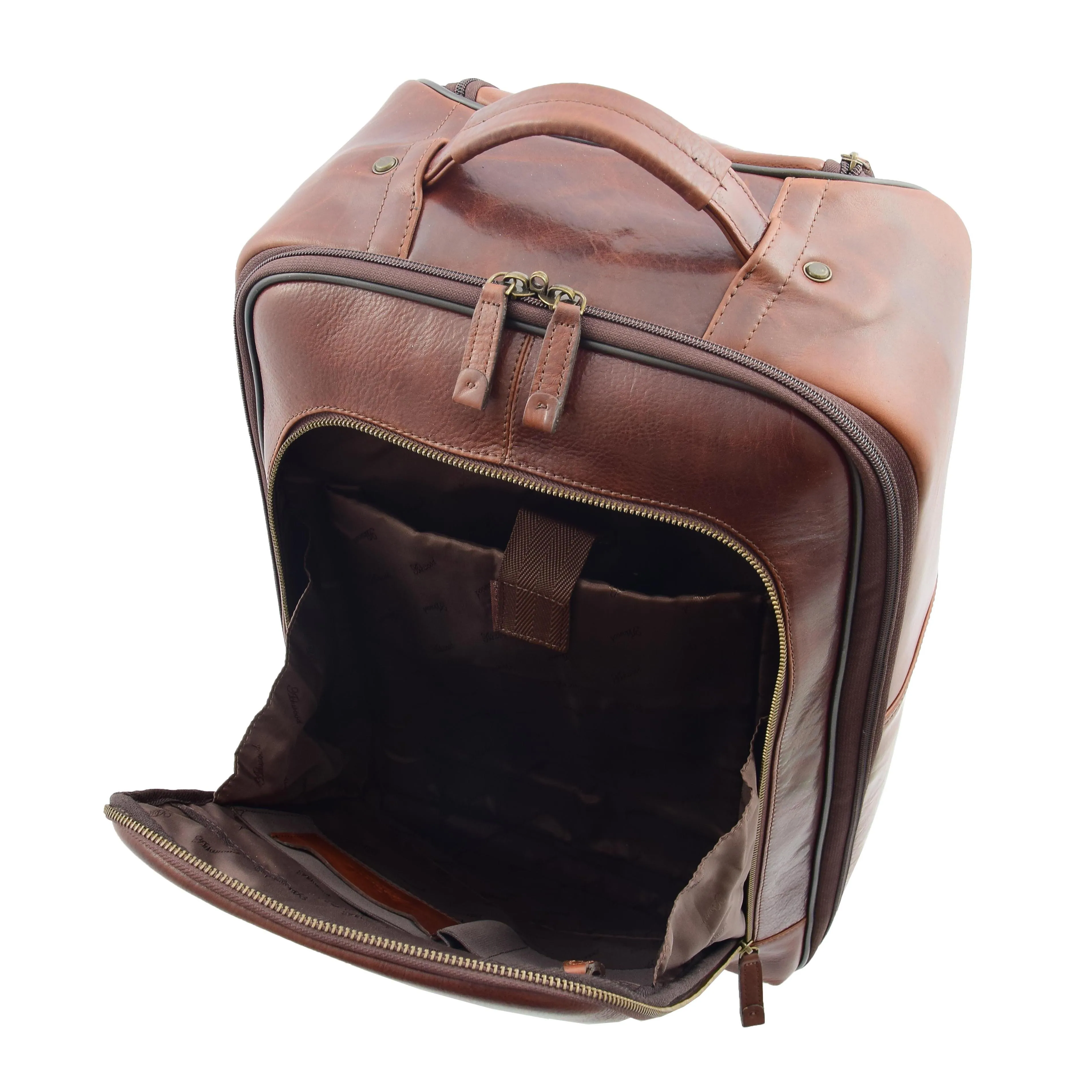 Real Leather Cabin Suitcase Wheeled Trolley Newton Brown