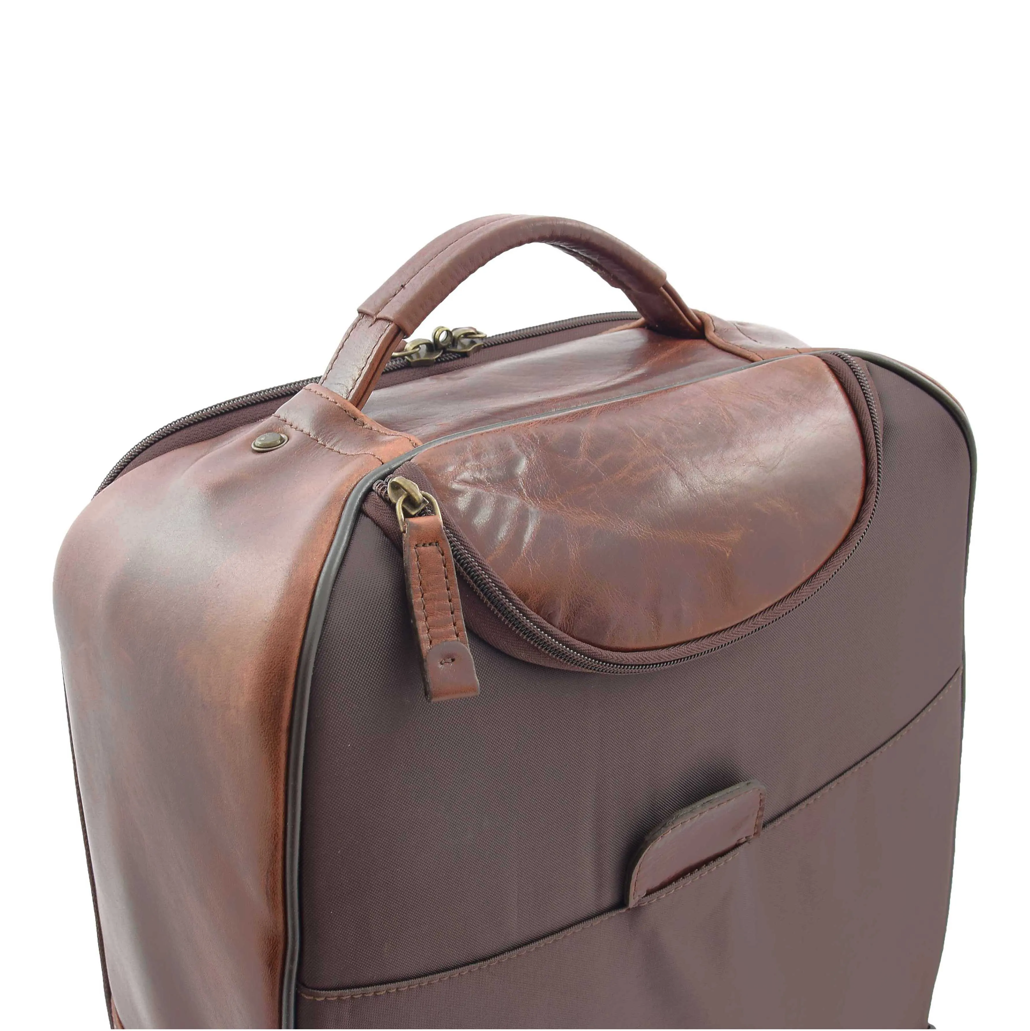 Real Leather Cabin Suitcase Wheeled Trolley Newton Brown