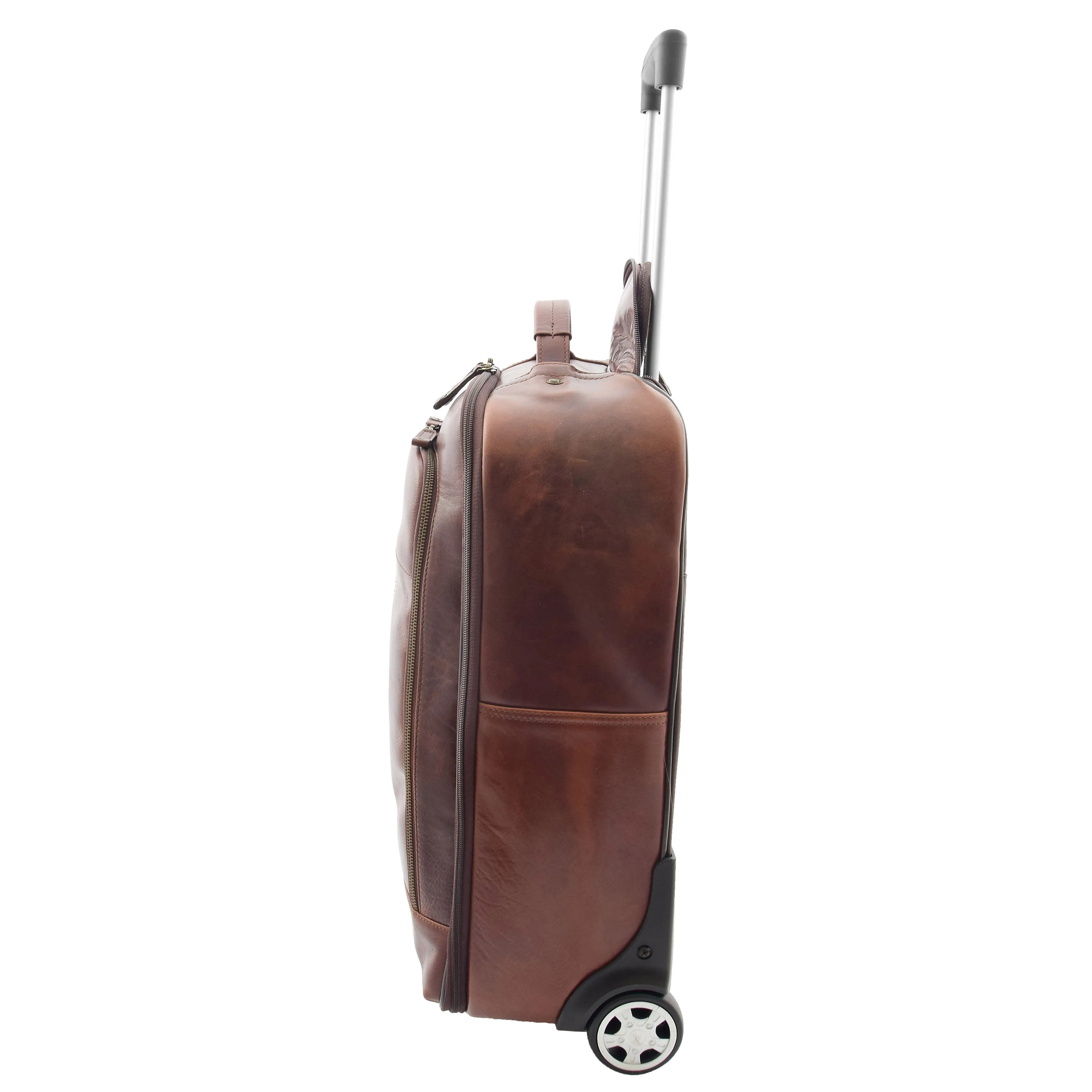 Real Leather Cabin Suitcase Wheeled Trolley Newton Brown