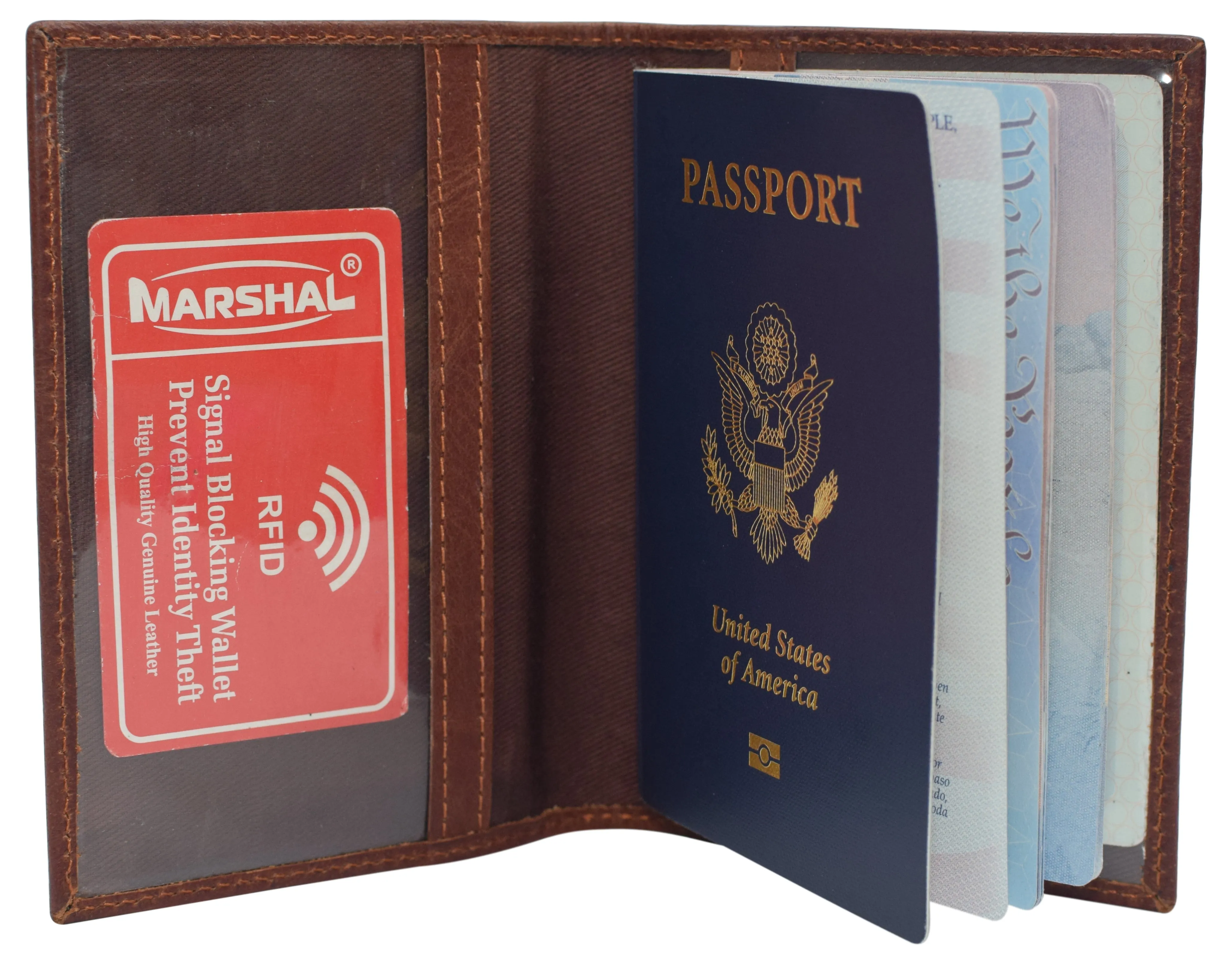 Real Leather RFID Blocking Travel Passport Holder with Vaccine Card Slot