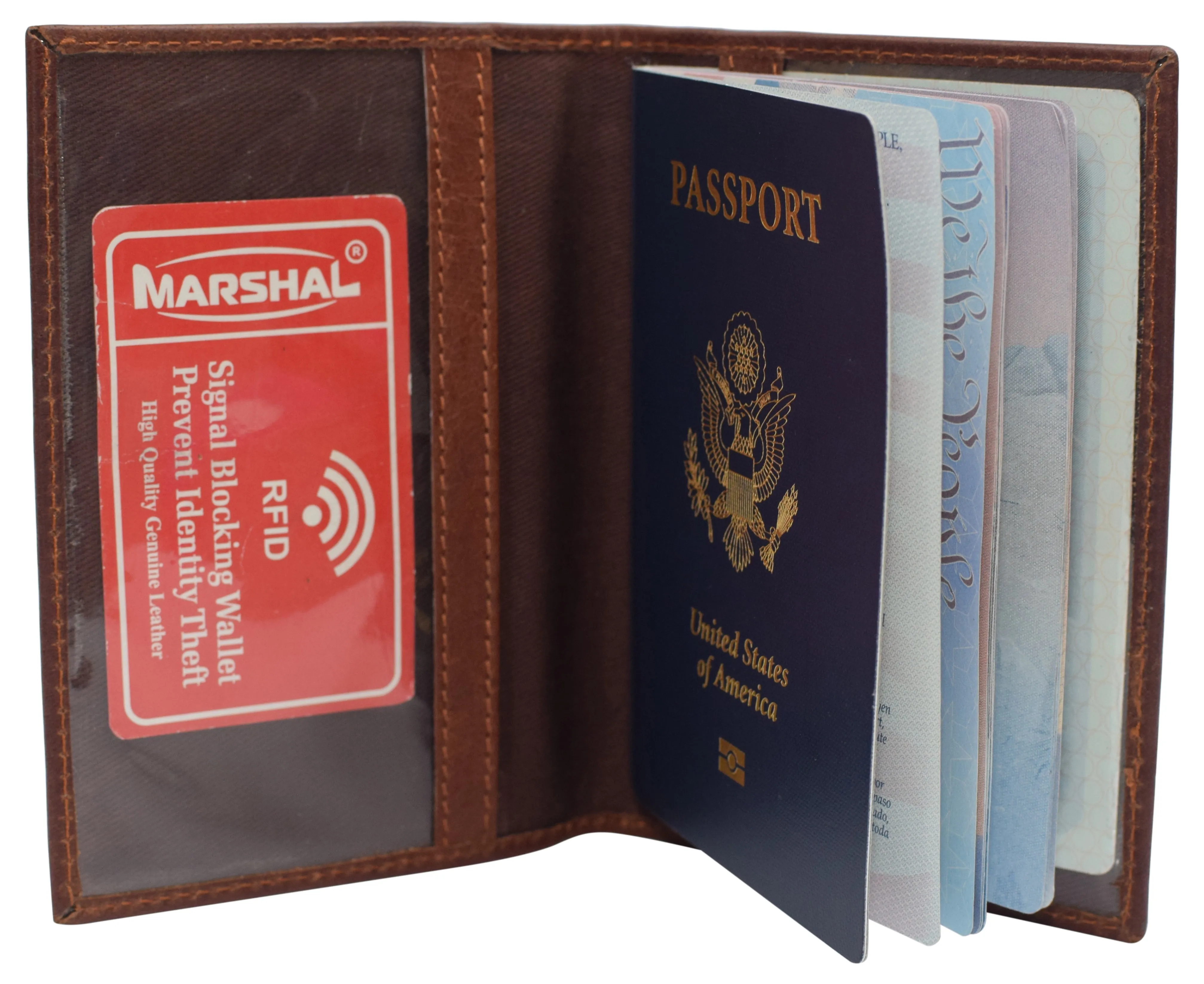 Real Leather RFID Blocking Travel Passport Holder with Vaccine Card Slot