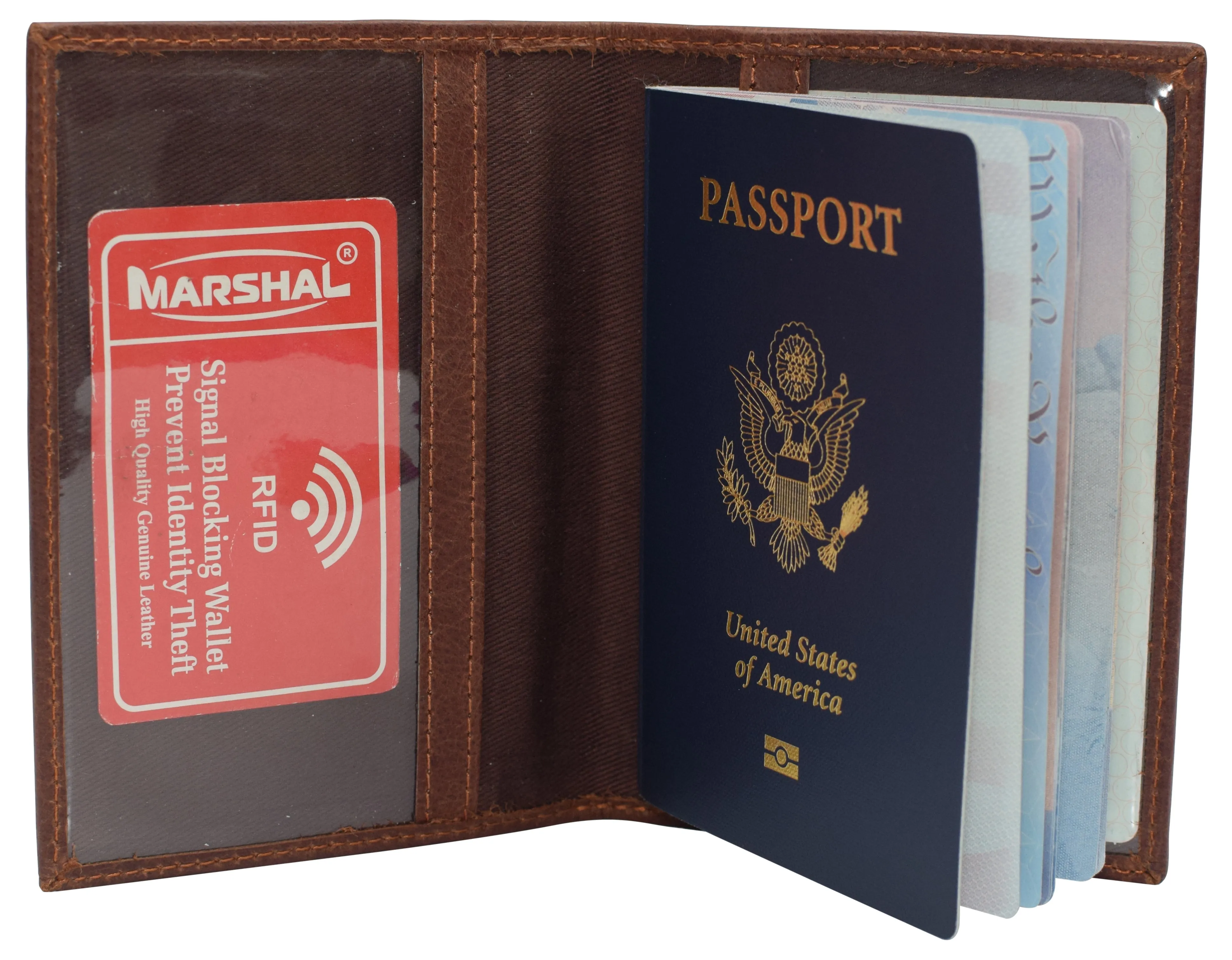 Real Leather RFID Blocking Travel Passport Holder with Vaccine Card Slot