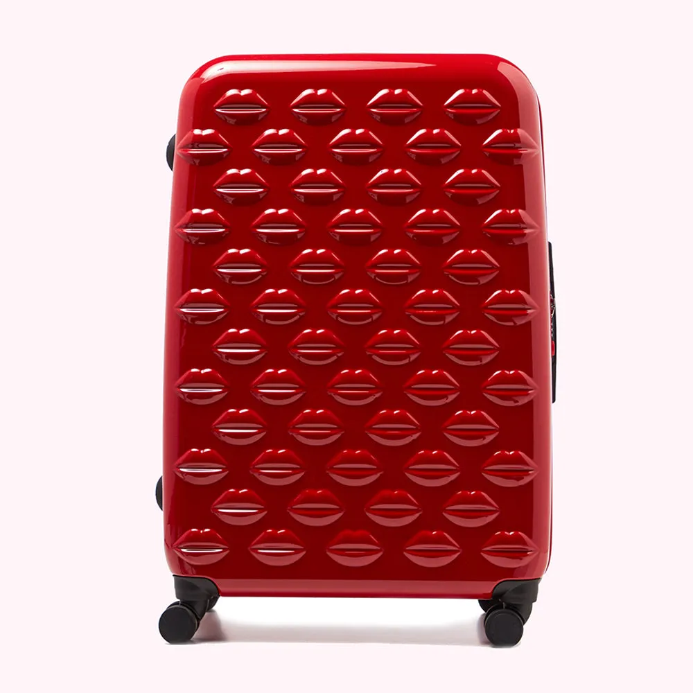 RED LIPS LARGE HARDSIDED SPINNER CASE