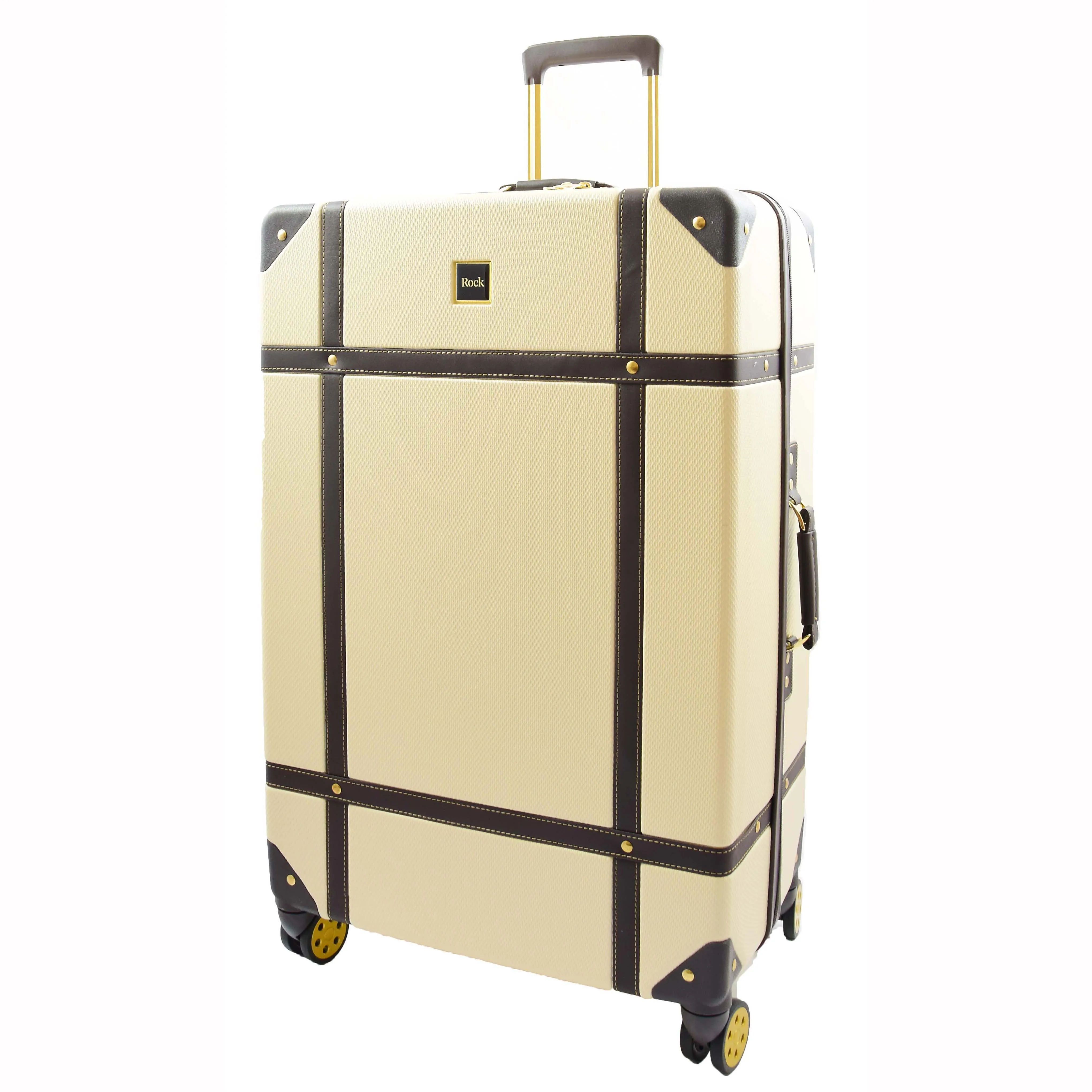 Retro 8 Wheel Hard Shell Luggage Trunk Style Suitcase Travel Bags Archaic Cream