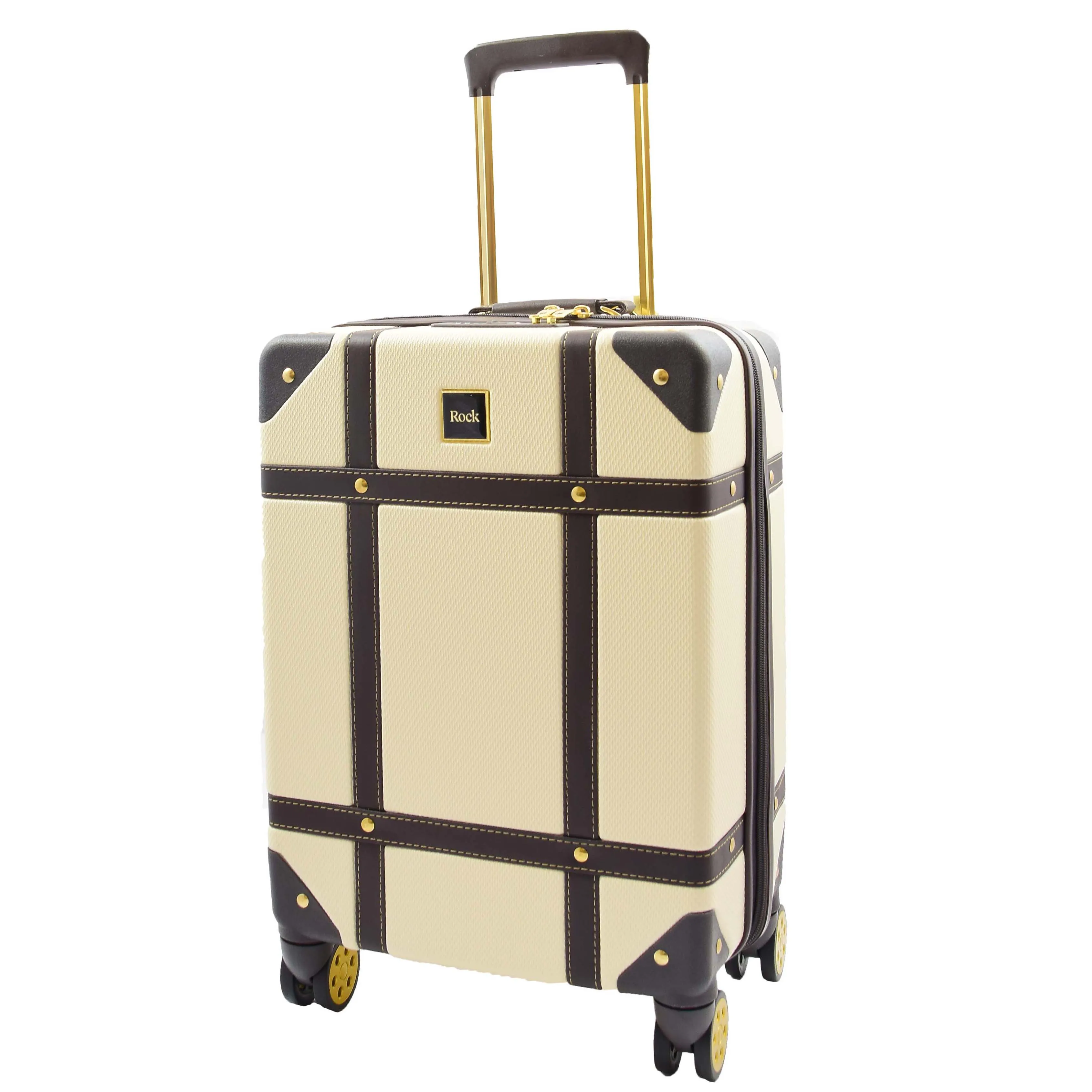 Retro 8 Wheel Hard Shell Luggage Trunk Style Suitcase Travel Bags Archaic Cream