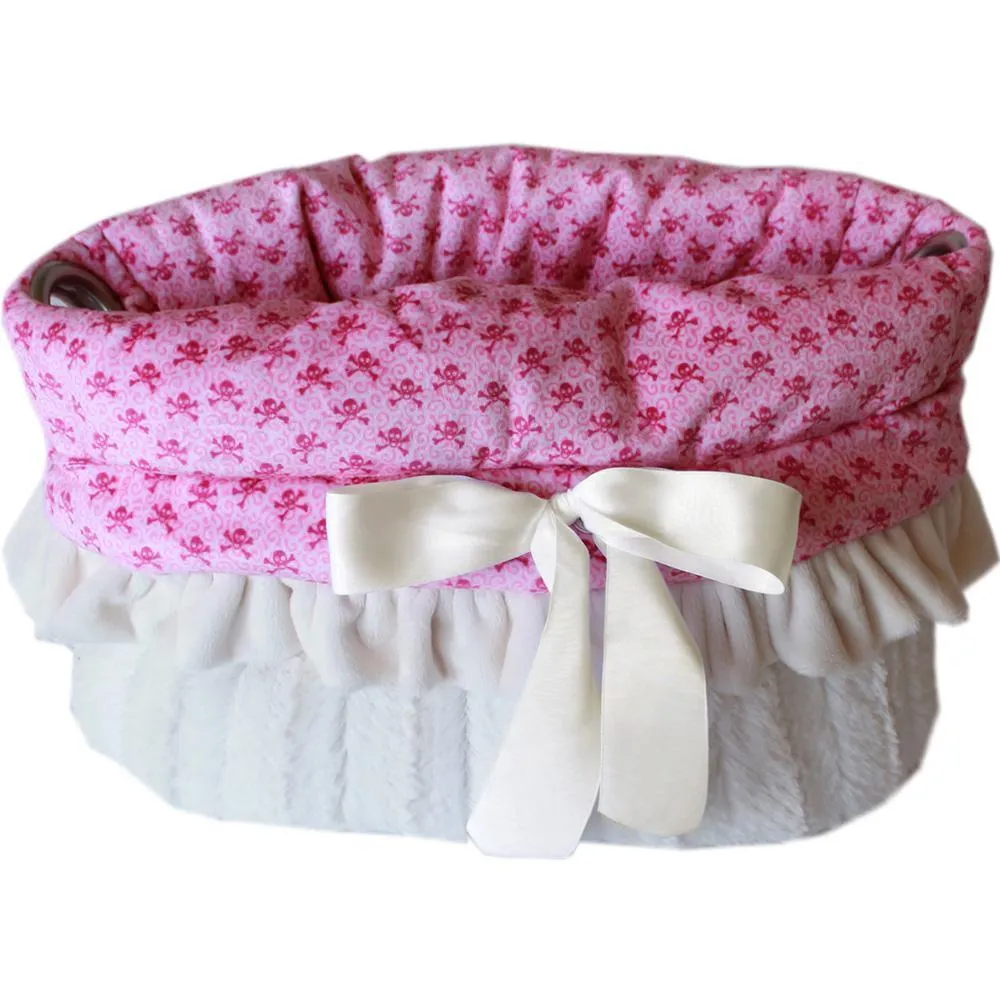 Reversible Snuggle Bug Dog Carrier Light Pink Skulls