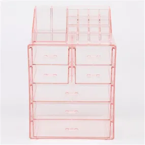 RONSHIN 2pcs Makeup Organizer Cosmetic Storage Drawers Pink