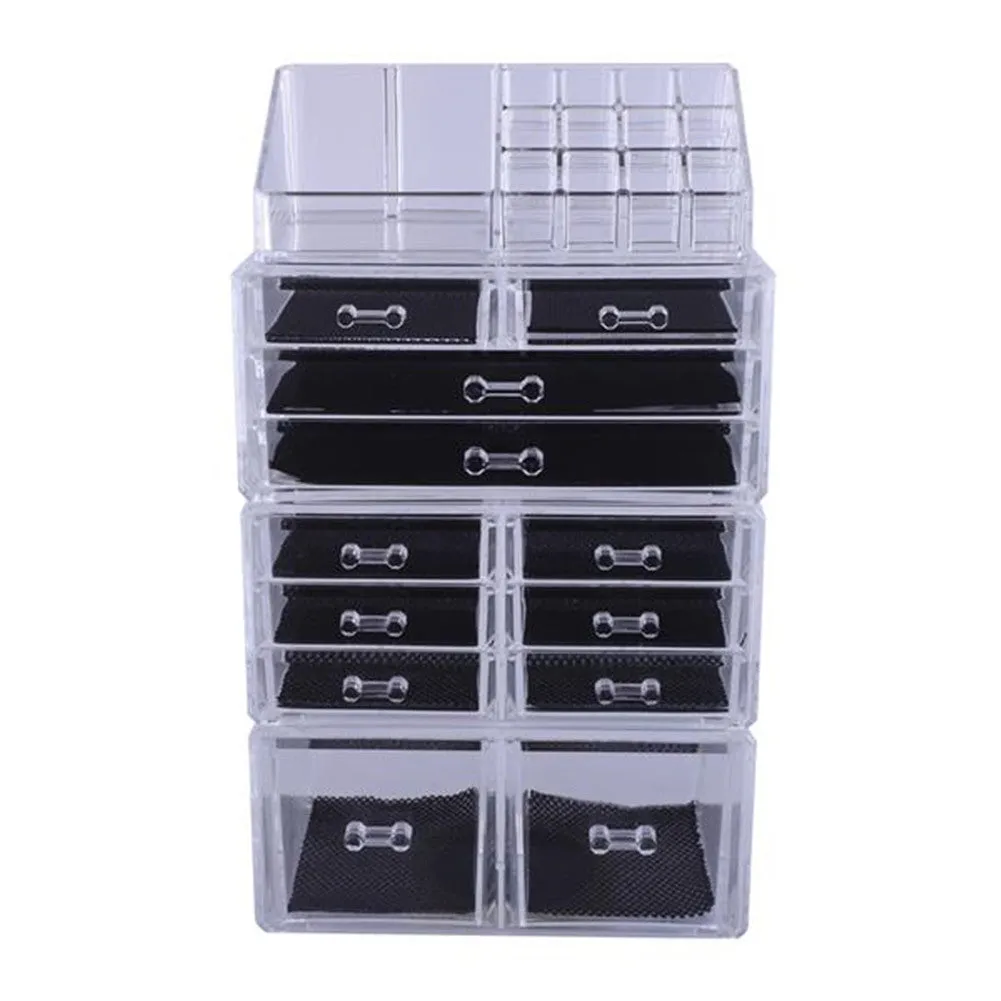 RONSHIN 4Pcs/Set Makeup Organizer Plastic Cosmetic Storage Drawers Display Box Transparent