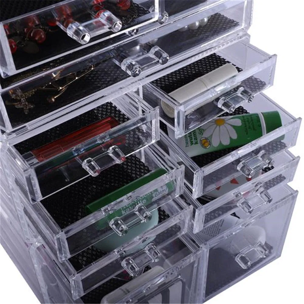 RONSHIN 4Pcs/Set Makeup Organizer Plastic Cosmetic Storage Drawers Display Box Transparent