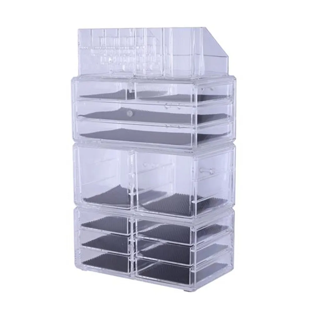 RONSHIN 4Pcs/Set Makeup Organizer Plastic Cosmetic Storage Drawers Display Box Transparent