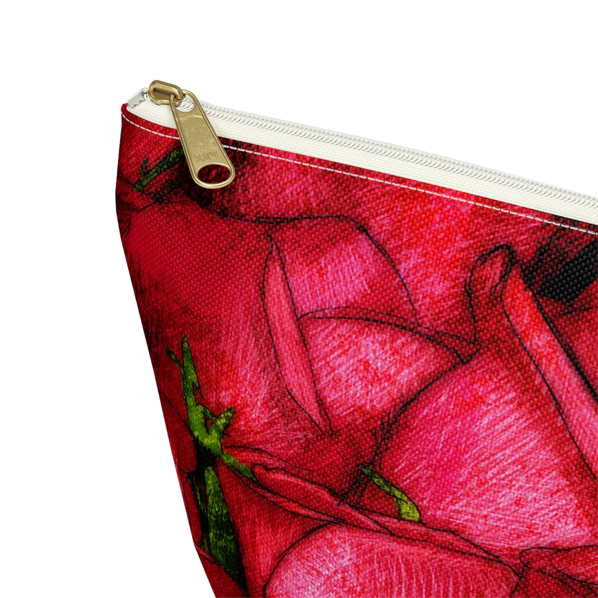 Rose Side Bag Valentines Day Gift For Her Makeup Bag Red Toiletry Accessory Pouch w T-bottom