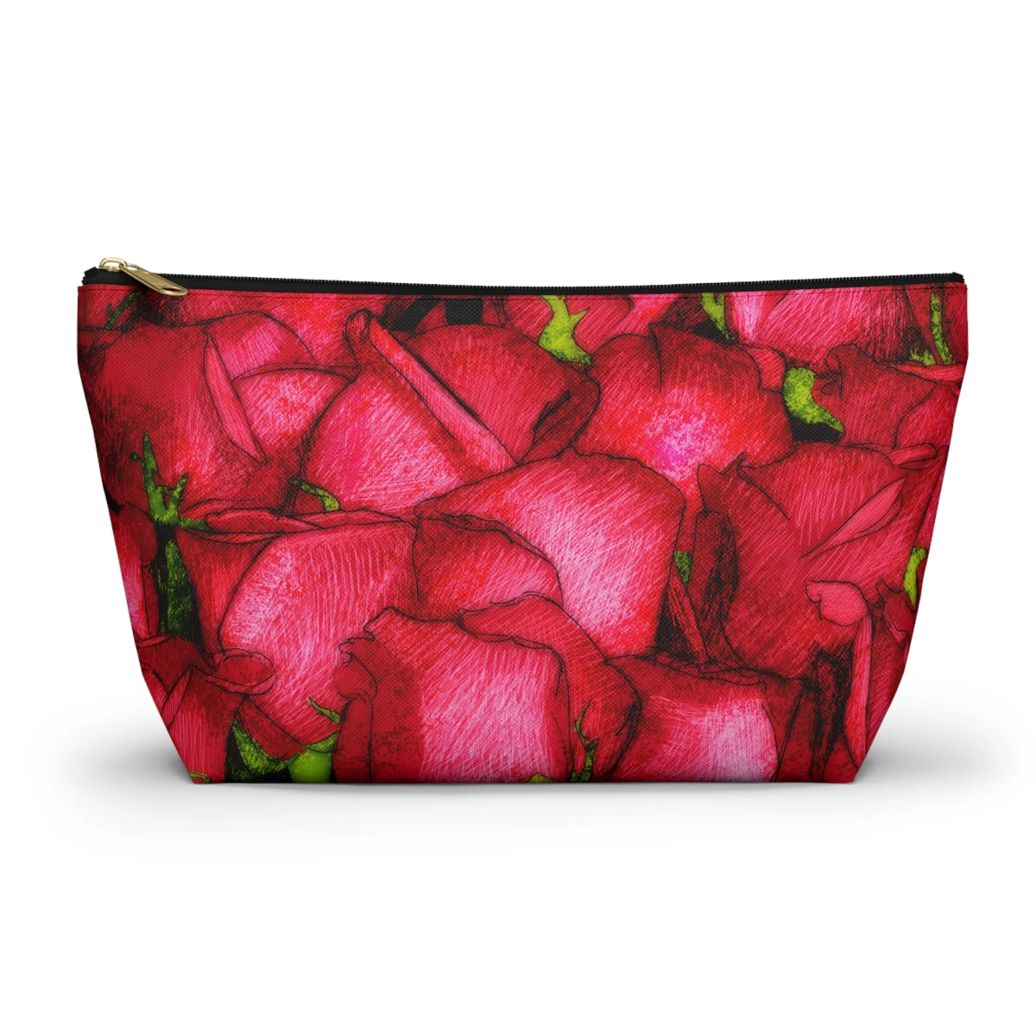 Rose Side Bag Valentines Day Gift For Her Makeup Bag Red Toiletry Accessory Pouch w T-bottom