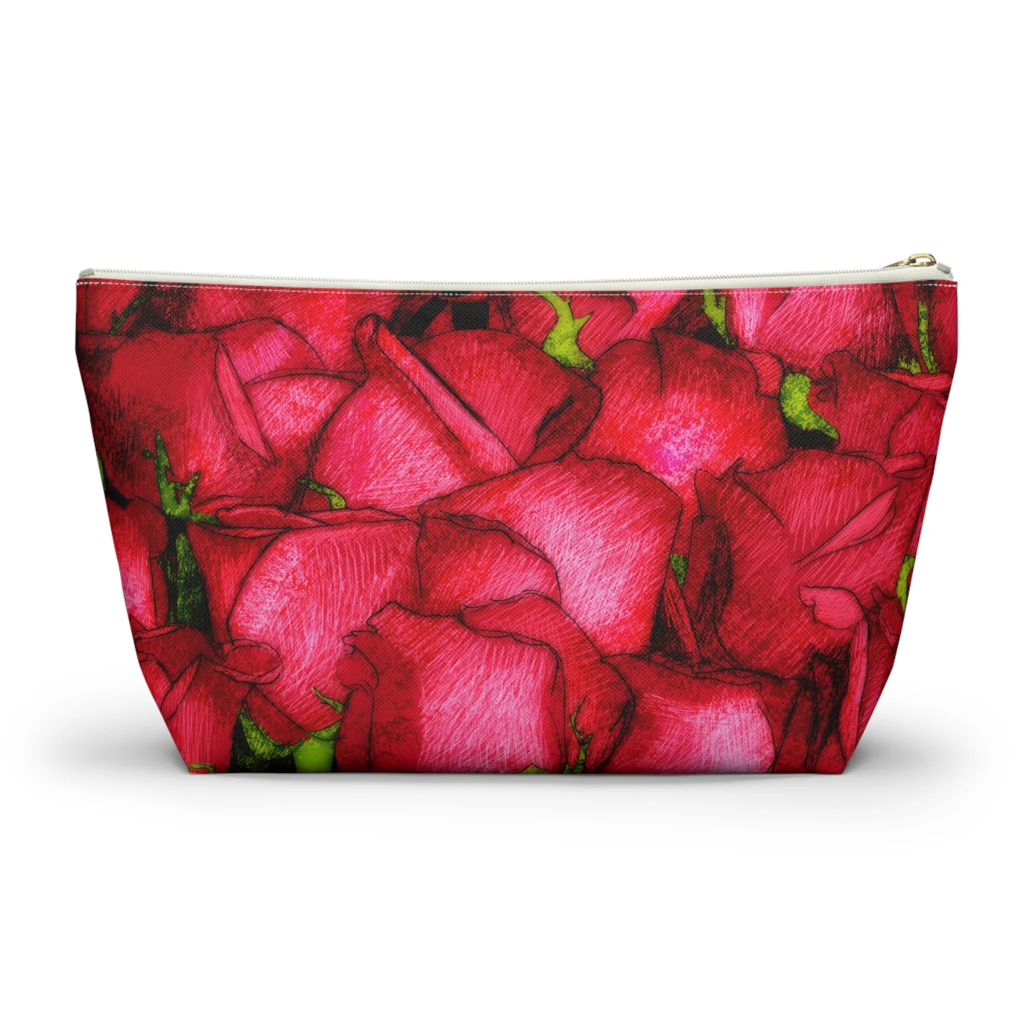 Rose Side Bag Valentines Day Gift For Her Makeup Bag Red Toiletry Accessory Pouch w T-bottom