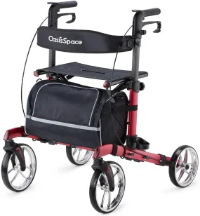 Seniors Rollator Walkers with Seat 10" Front Metal Wheels (Red)