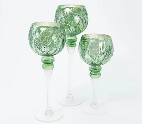 Set of 3 Illuminated Glass Goblets w/ Leaf Pattern by Valerie Sage,