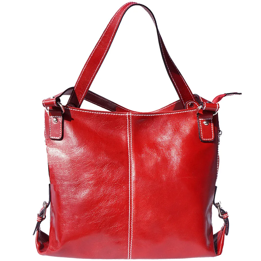 Shopping bag with double handle made of genuine calf leather