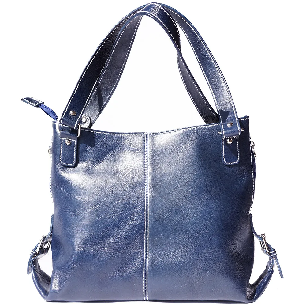 Shopping bag with double handle made of genuine calf leather