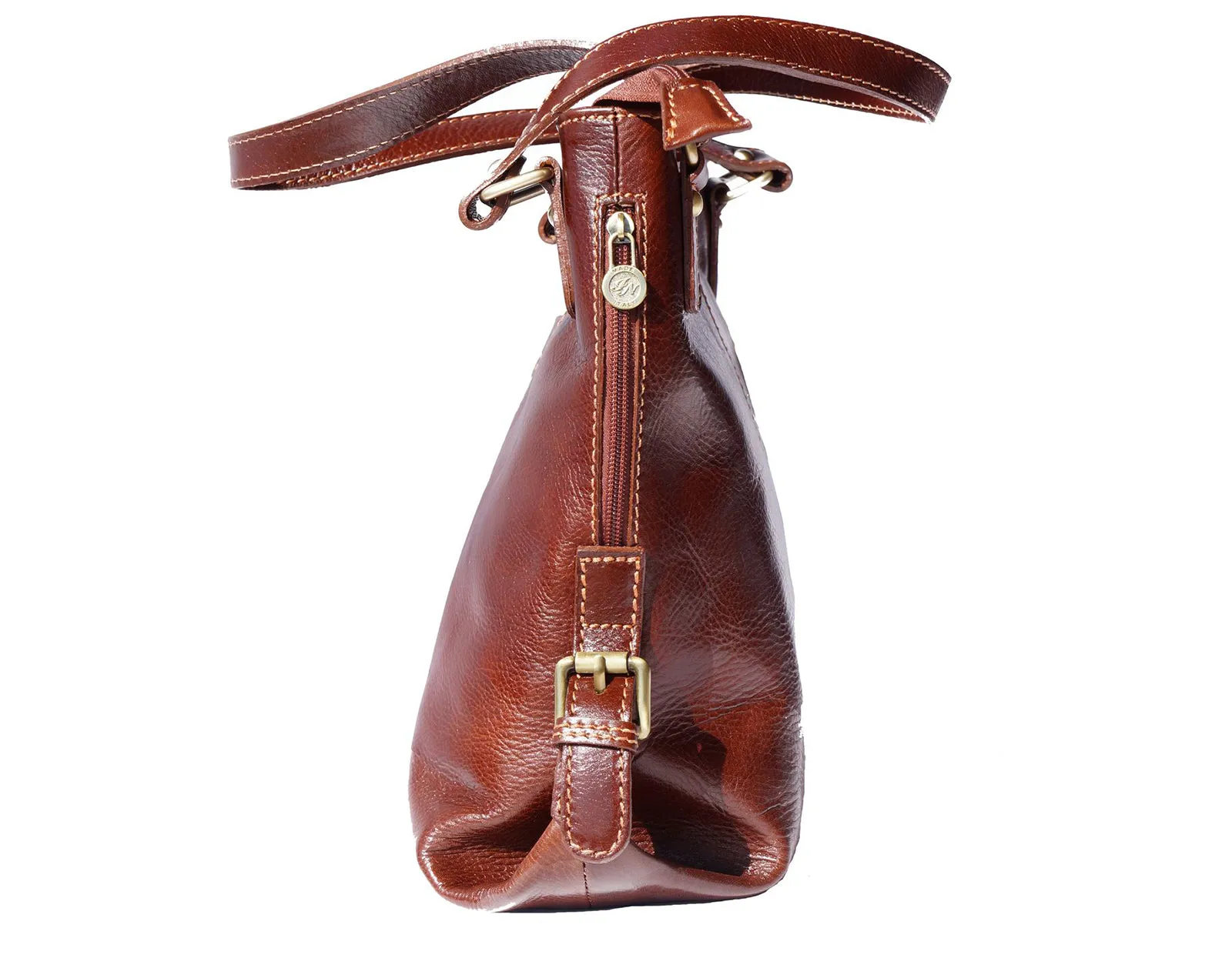 Shopping bag with double handle made of genuine calf leather