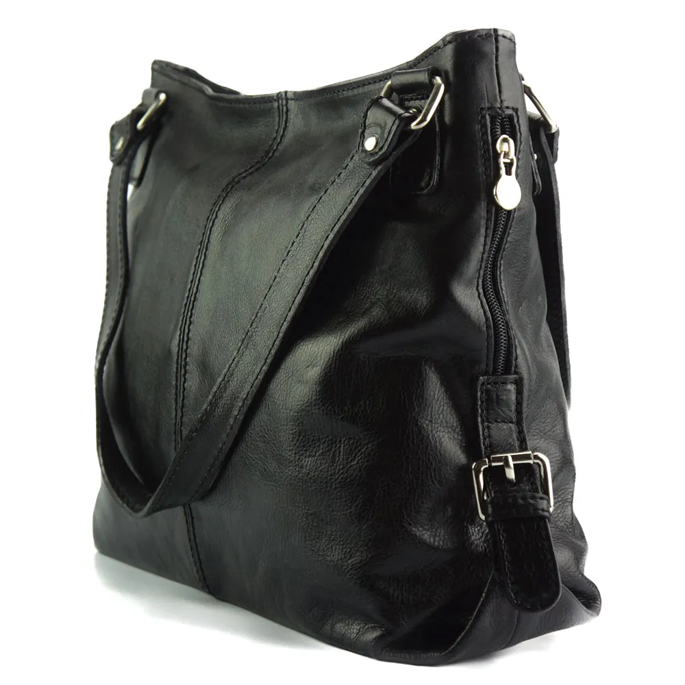 Shopping bag with double handle made of genuine calf leather