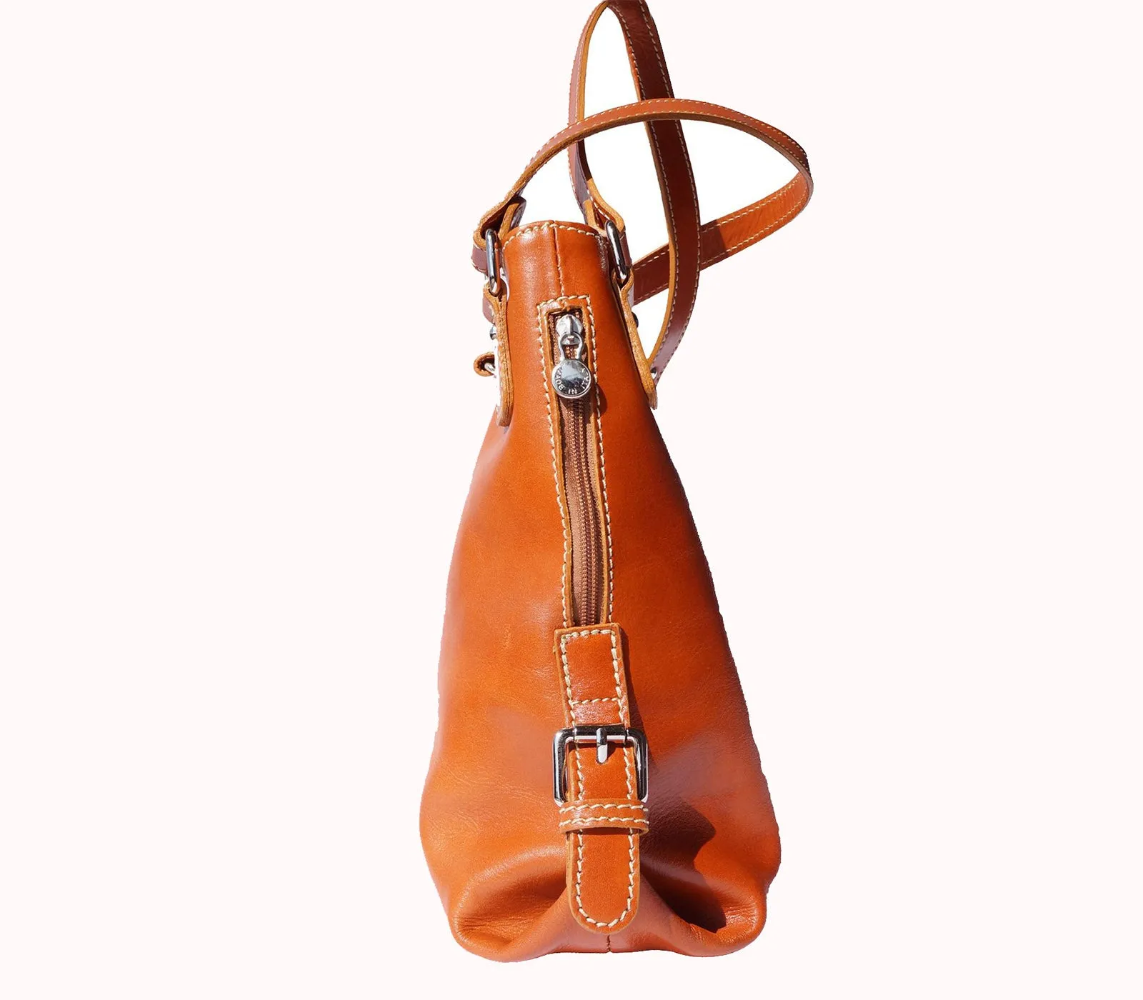 Shopping bag with double handle made of genuine calf leather