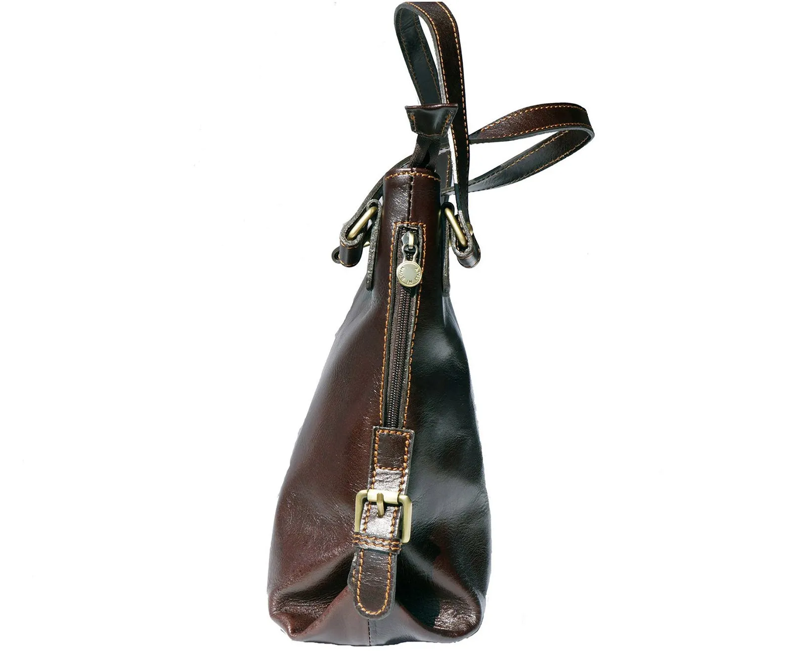 Shopping bag with double handle made of genuine calf leather