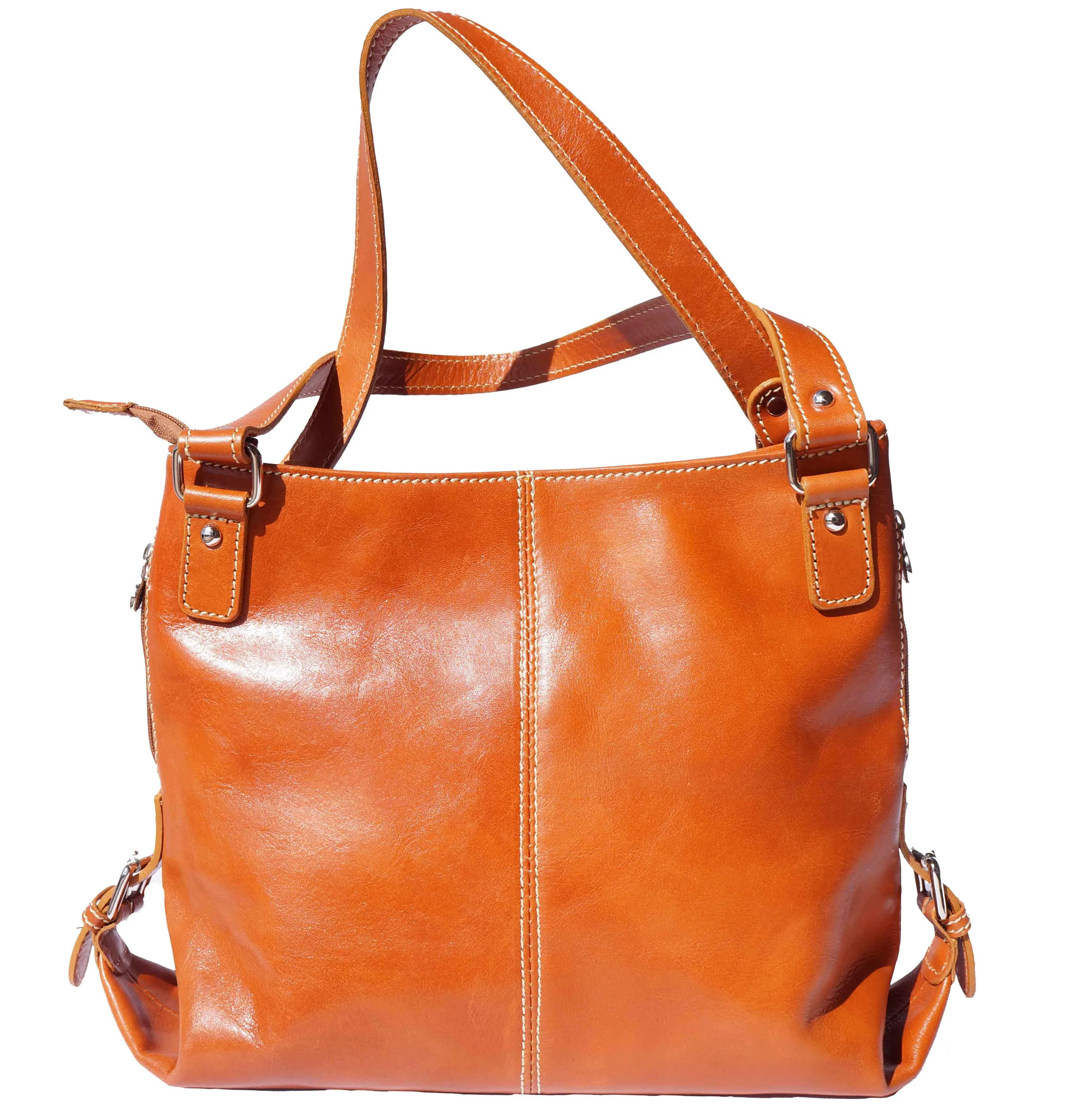 Shopping bag with double handle made of genuine calf leather