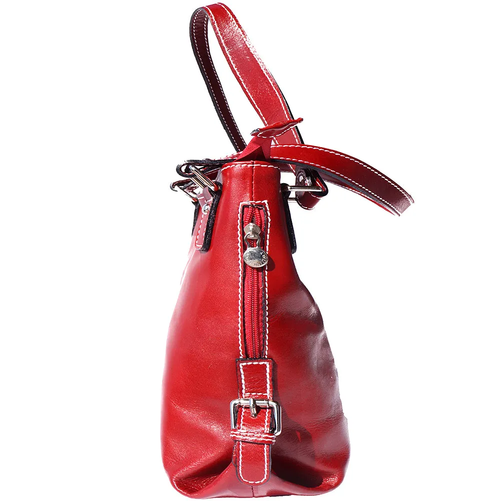 Shopping bag with double handle made of genuine calf leather