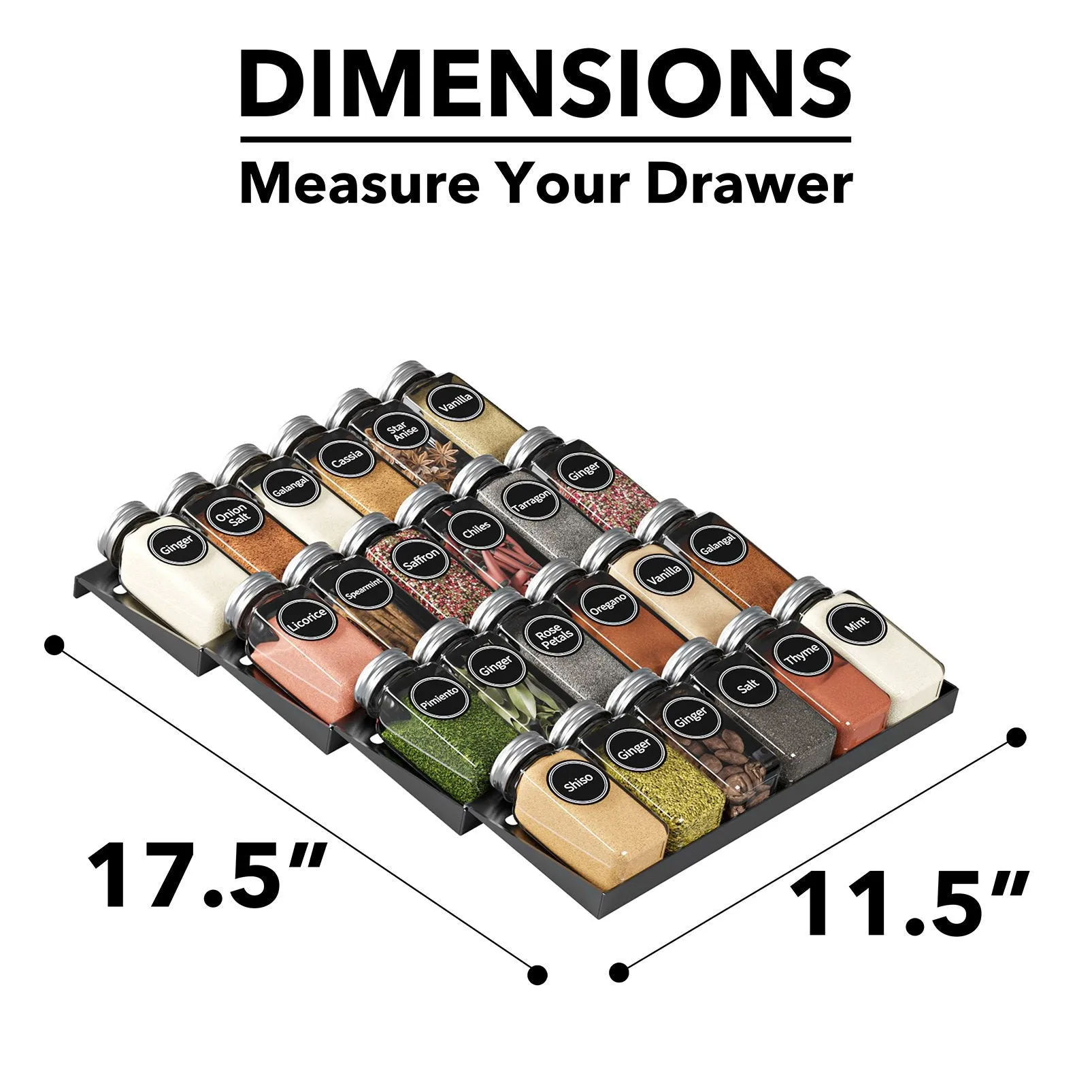 SpaceAid In Drawer Spice Organizer with 24 Spice Bottles, 11.25" Wide x 17.5" Deep