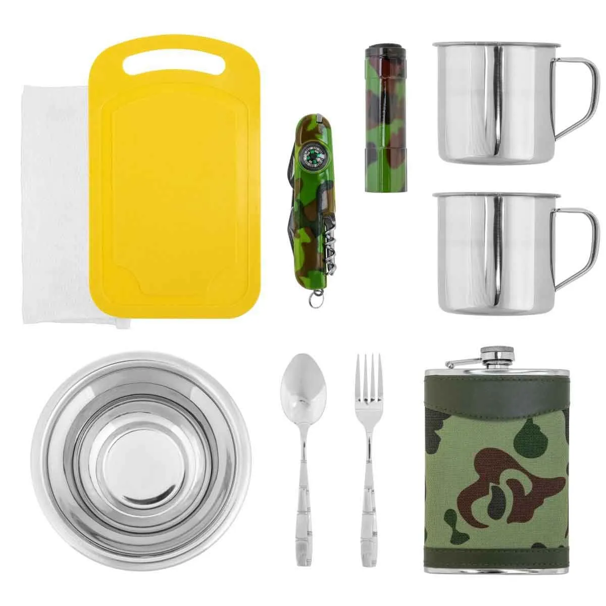 Stainless Steel Picnic Set in Camo Bag for Two Persons