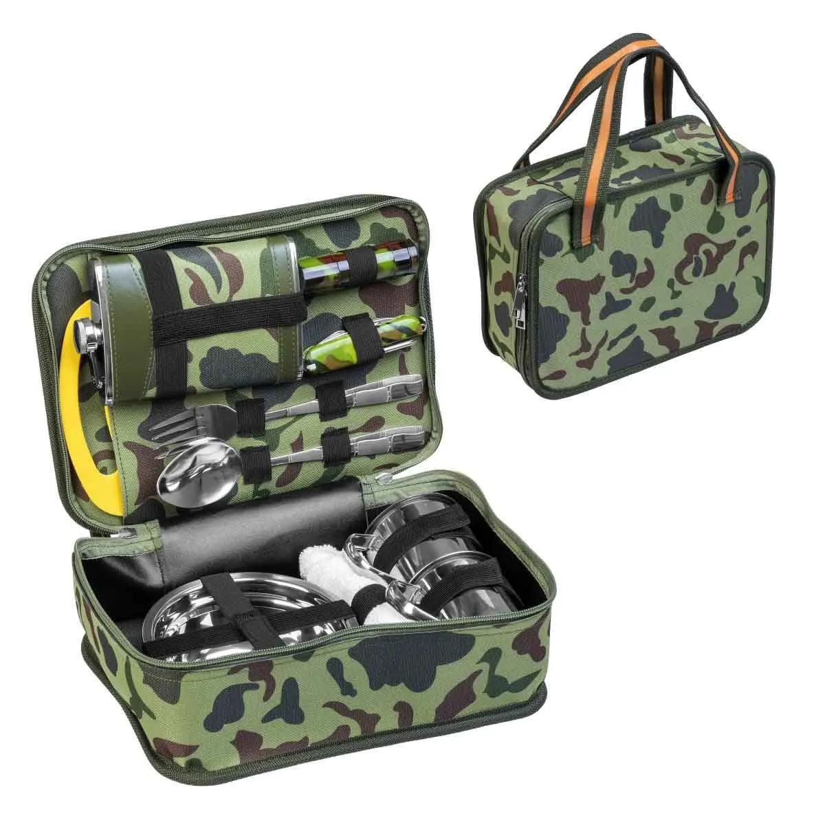 Stainless Steel Picnic Set in Camo Bag for Two Persons