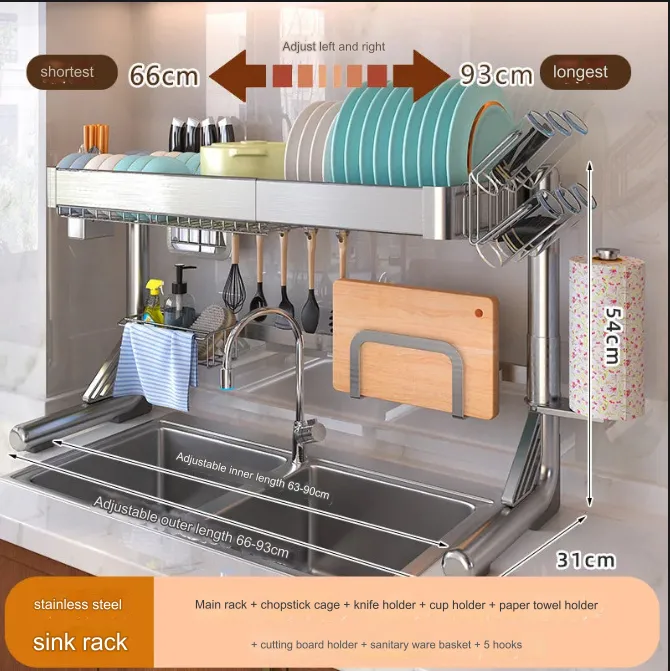 Stainless Steel Sink Dish Storage Countertop Organizer