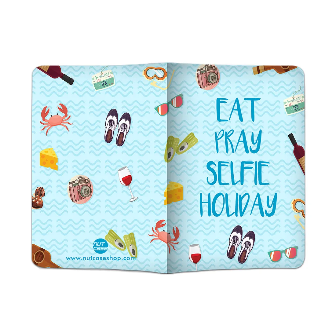 Stylish Passport Holder Travel Case With Luggage Tag Set - Eat Pray Selfie Holiday