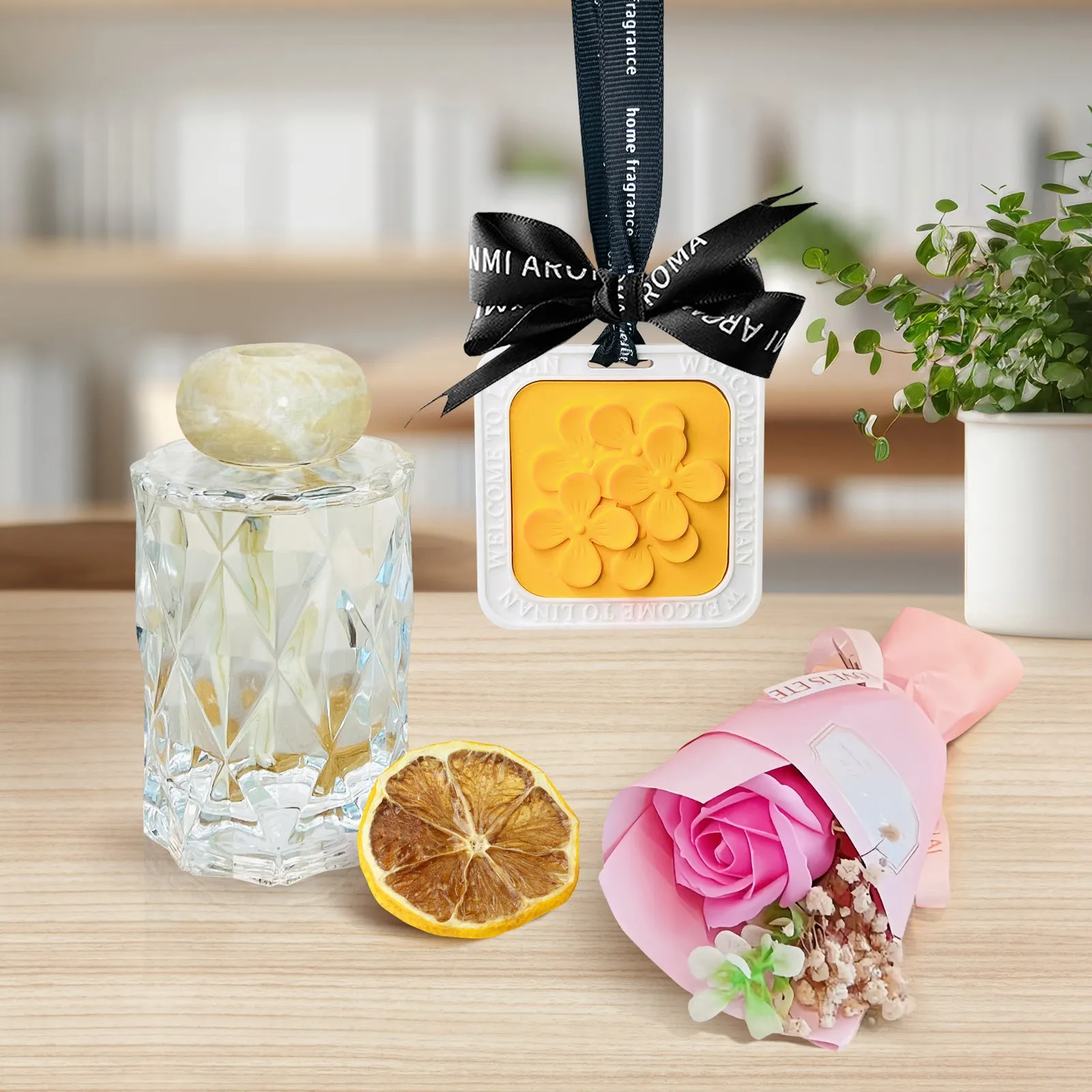 Stylish Suitcase Gift Set with Flower Petal Ornament, Reed Diffuser & Soap Flower Keepsakes