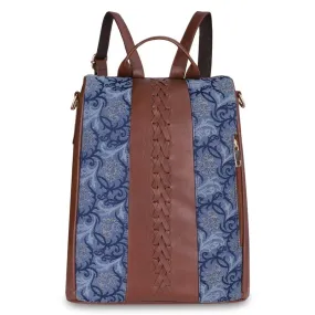 THE CLOWNFISH Akaya Collection Tapestry Fabric & Faux Leather Anti-theft Back Open Style Womens Backpack Travel Backpack for College Going Girls (Navy Blue- Floral)