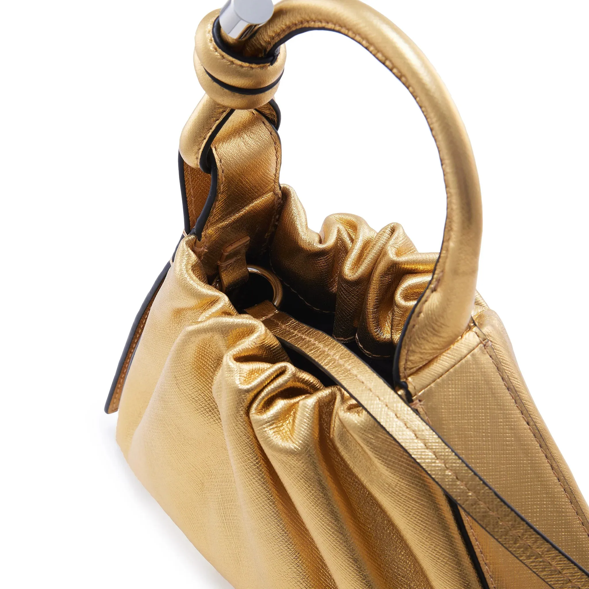 Tina Baguette Mini Metallic Ruched Bag - Gold