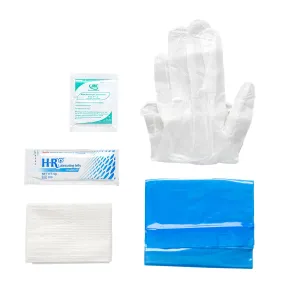 TruCath Intermittent Catheter Insertion Kit. Vinyl PF Gloves, 5g Lube Jelly Packet, BZK wipe, Underpad and Disposal Bag.