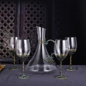 Turquoise Vine Crystal Wine Glasses with Decanter Suitcase Set