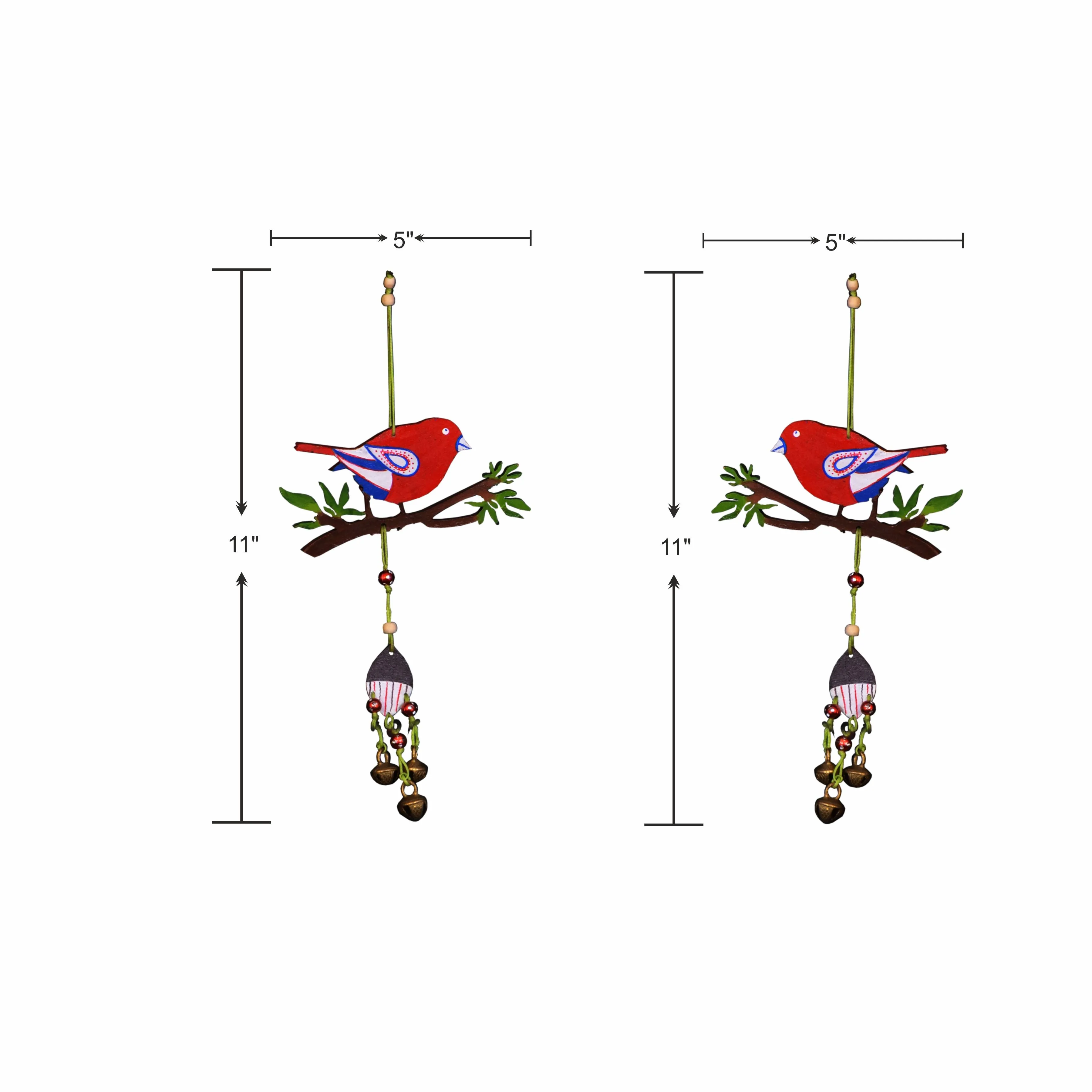 Warli Key Holder with 2 Sparrow Hangings (Set of 3)