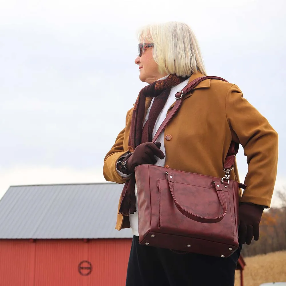 Washable Traditional Leather Tote with Built-In Wallet