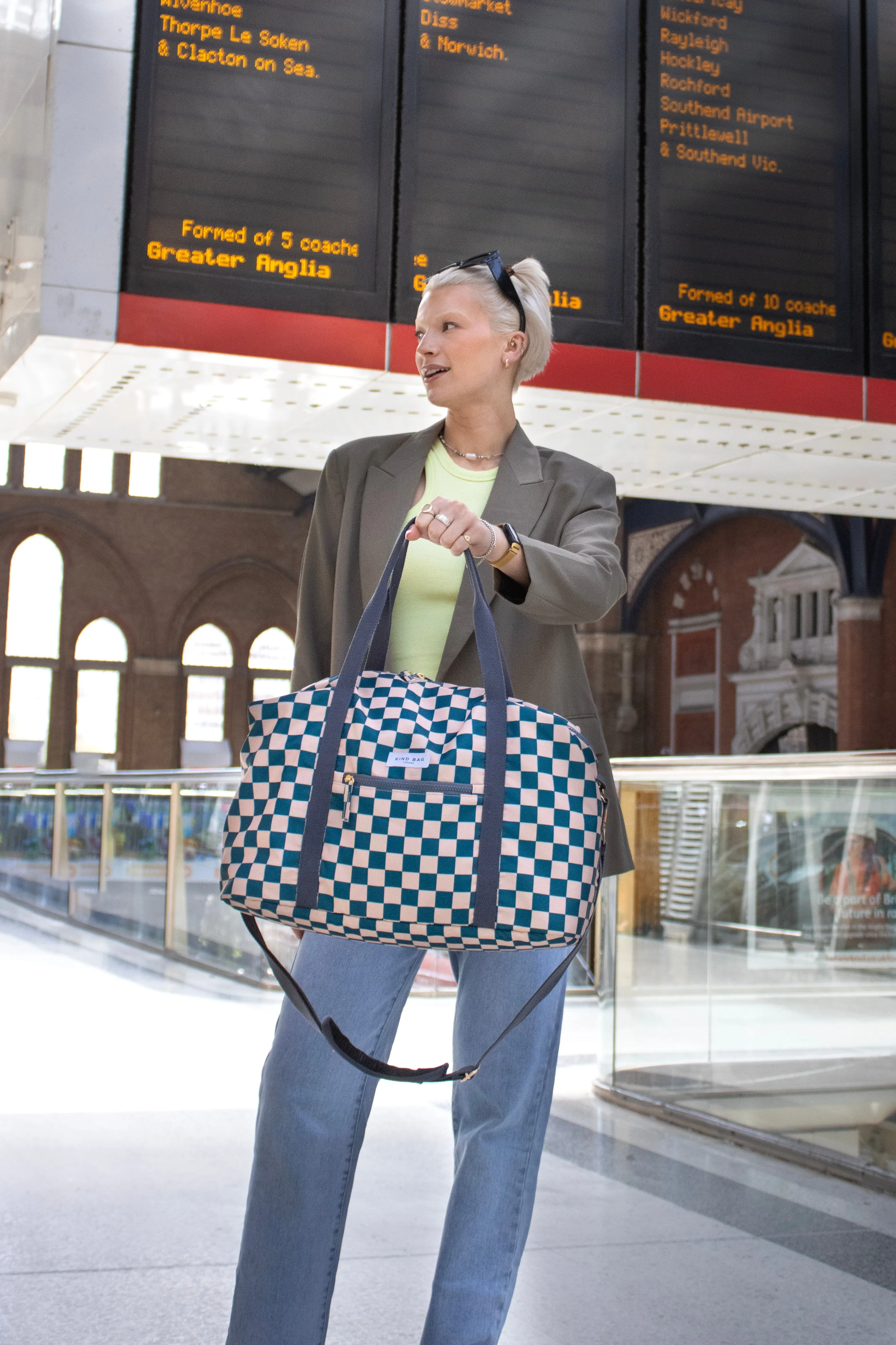 Weekender Bag | Checkerboard Teal & Beige