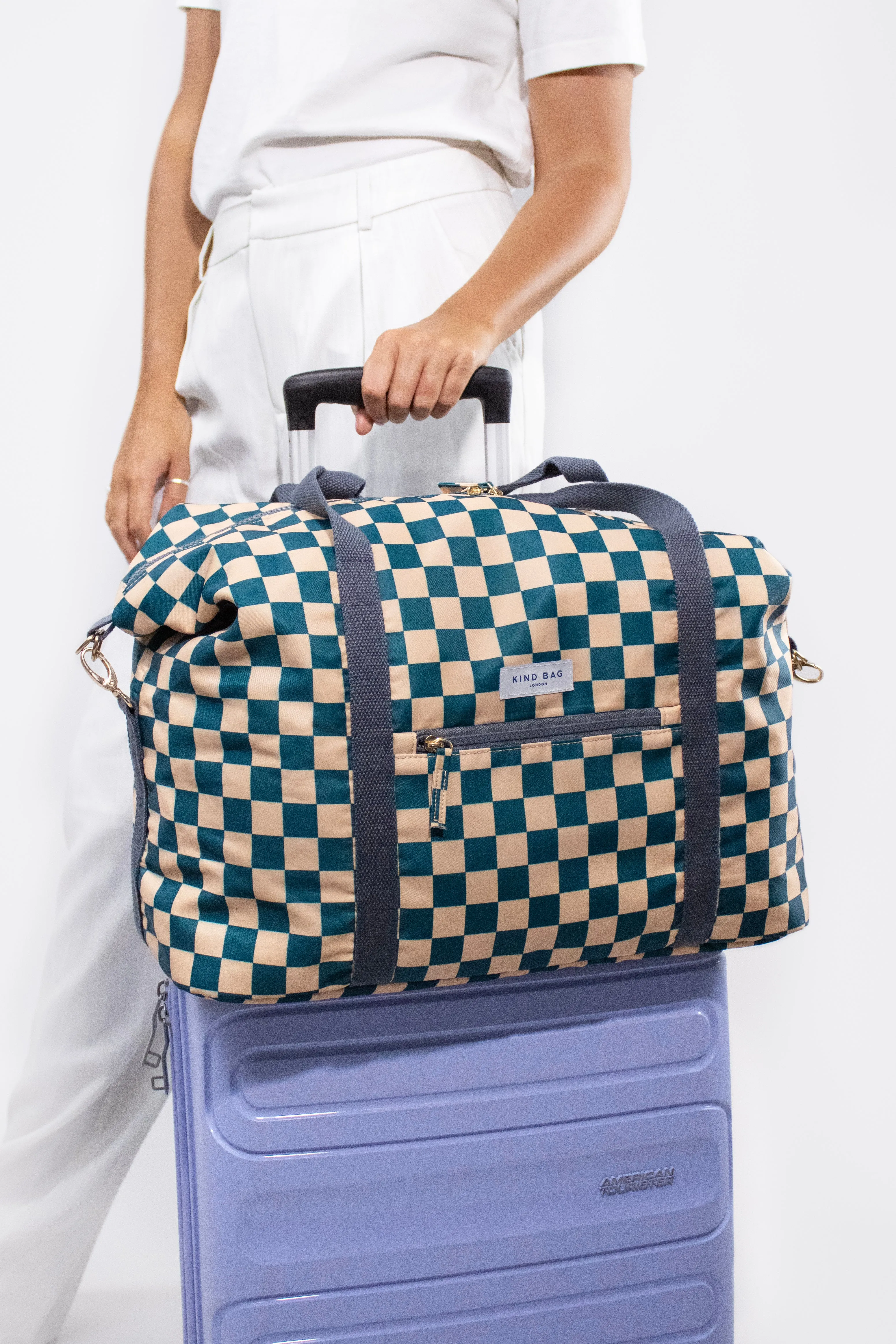 Weekender Bag | Checkerboard Teal & Beige