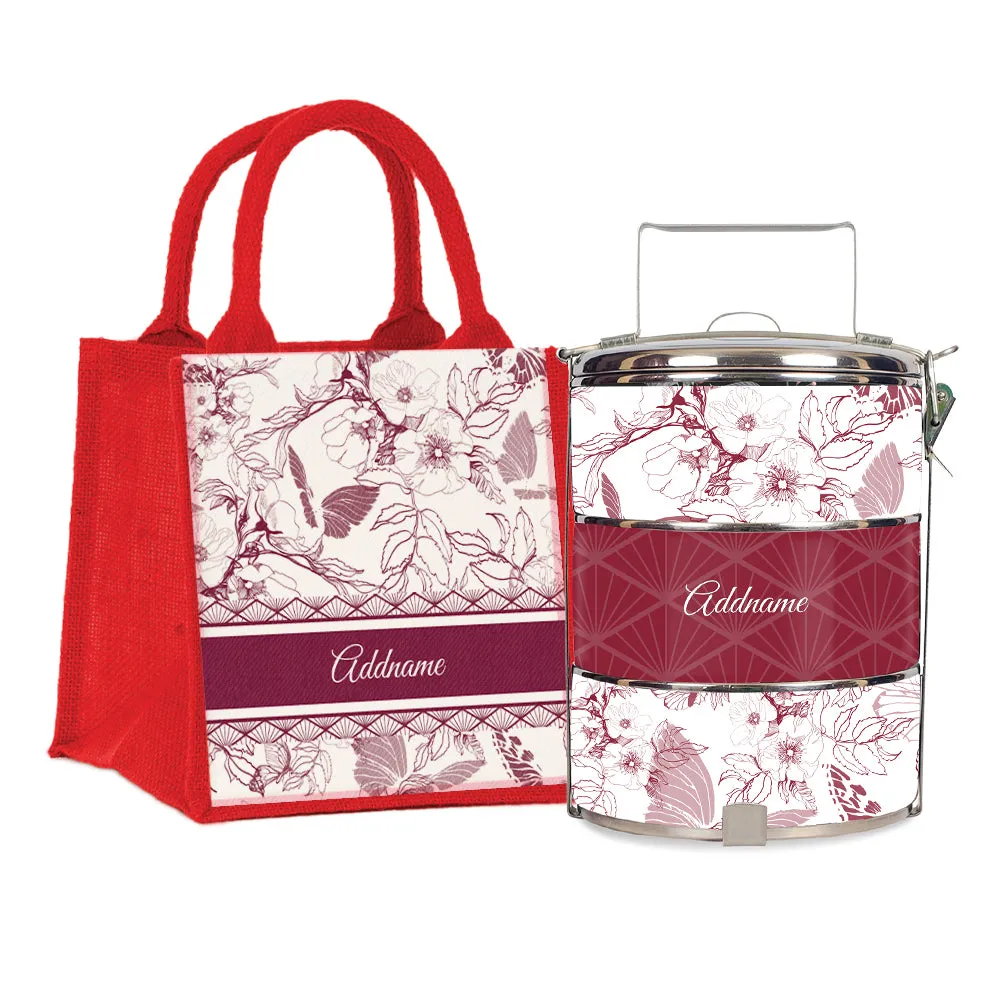 Wild Rose Artline Series 3-Tier Standard Small 12cm Tiffin Carrier [FREE Custom Add Name]