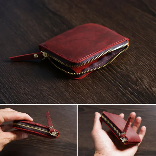 Wine Red Grained Leather Card Holder 酒紅色真牛皮信用卡套 CH19055