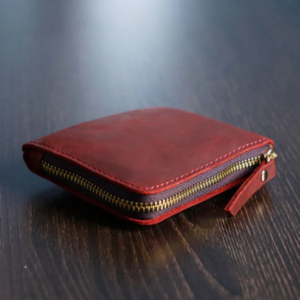 Wine Red Grained Leather Card Holder 酒紅色真牛皮信用卡套 CH19055