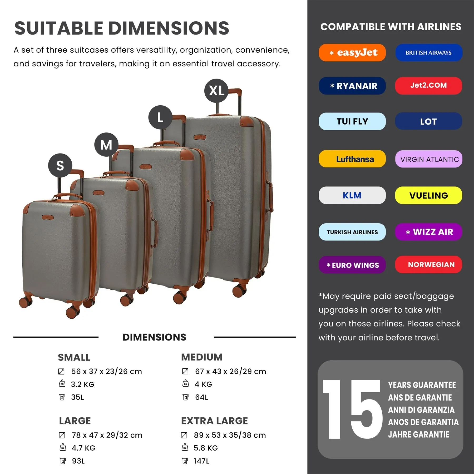 X-Large Luggage Suitcase Travel Bag Check in Lightweight Expandable Hard-Shell 4 Spinner Wheels Trolley