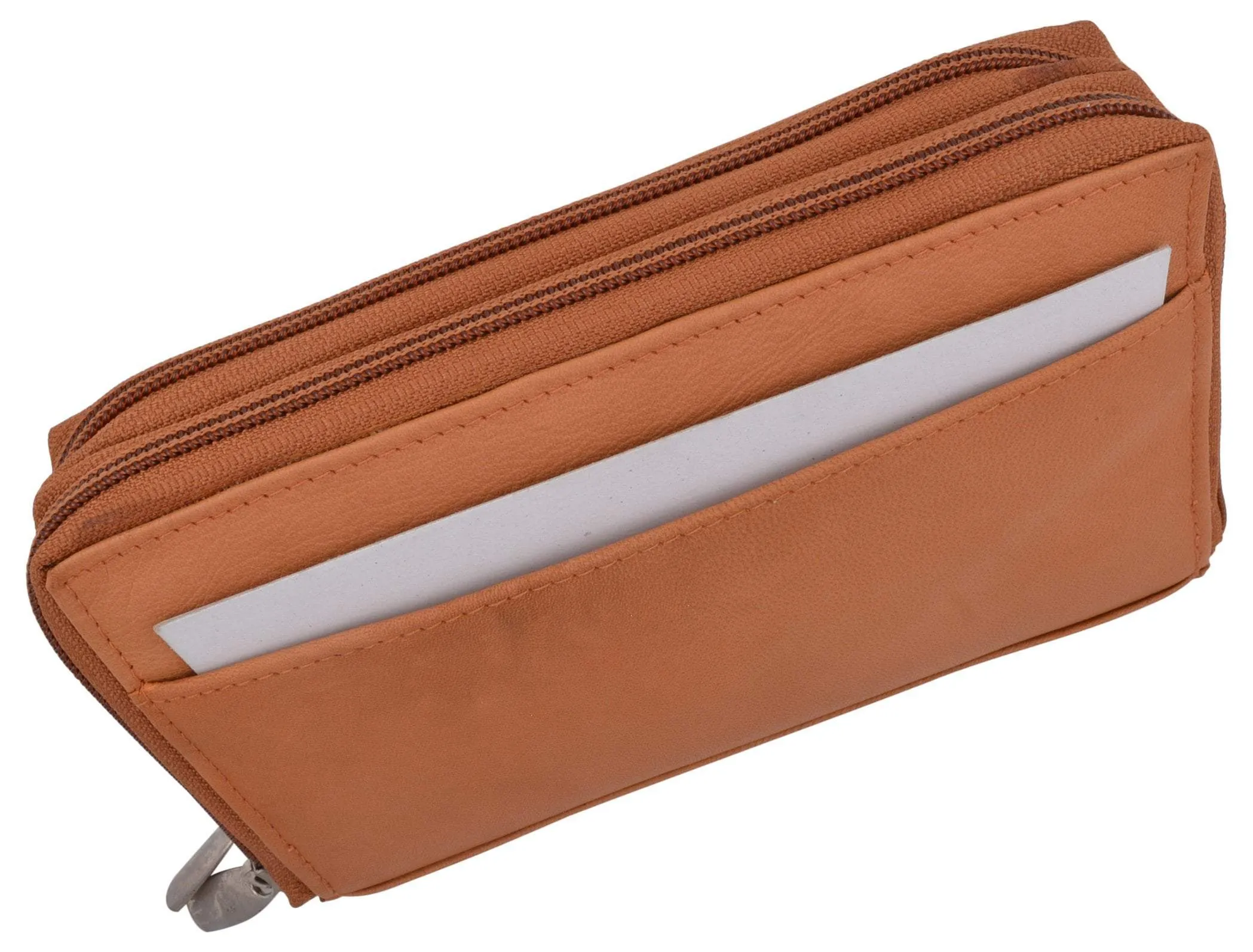 Zip Around Genuine Leather Tan Checkbook Credit Card ID Holder Ladies Wallet