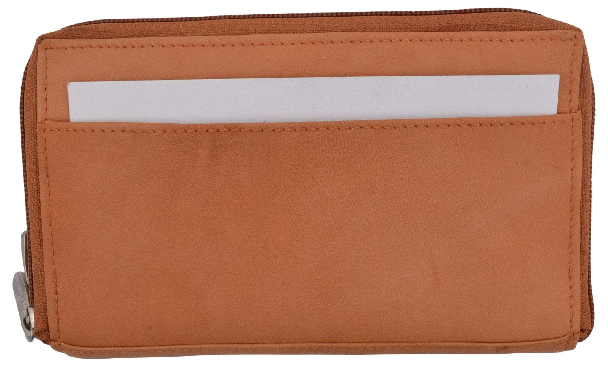 Zip Around Genuine Leather Tan Checkbook Credit Card ID Holder Ladies Wallet